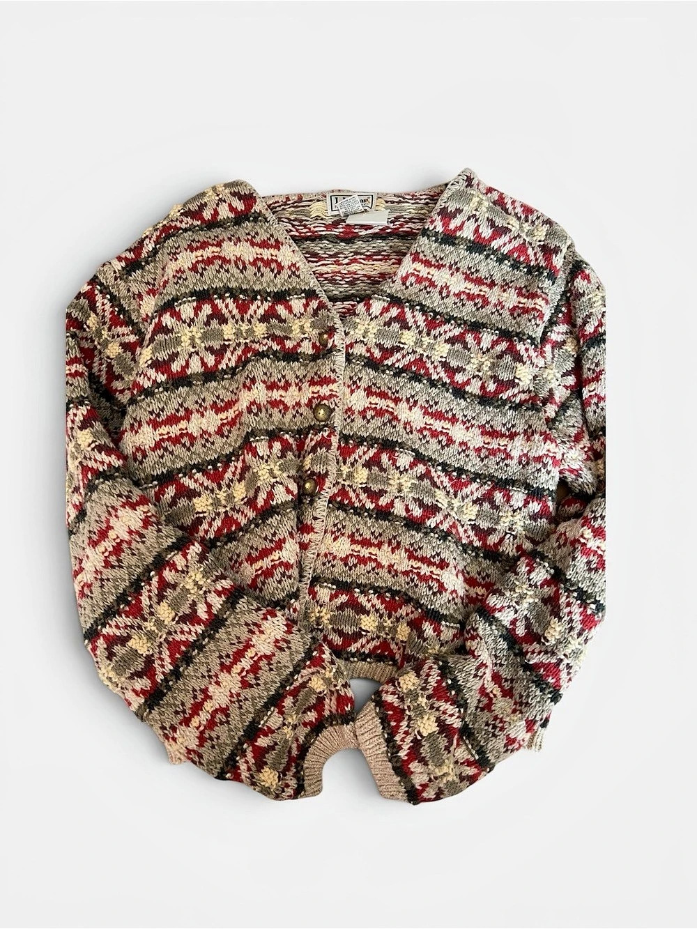 Women's vintage LL Bean Cardigan in Brown & Red
